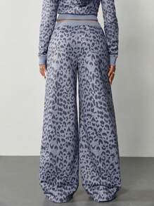 SHEIN EZwear Women's Vintage Leopard Y2K Casual Pu Trousers For Back To School