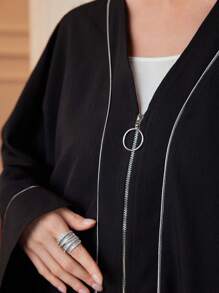 Al Najma Áo Abaya tay dài cánh dơi viền tương phản thường ngày cho nữ, mùa thu, áo Abaya hở lưng giản dị, thường ngày/dự tiệc - màu đen - Xem 8