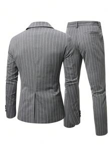 Manfinity Mode Bộ đồ đi làm kẻ sọc cho nam: Bộ áo khoác và quần - Xám - Xem 2