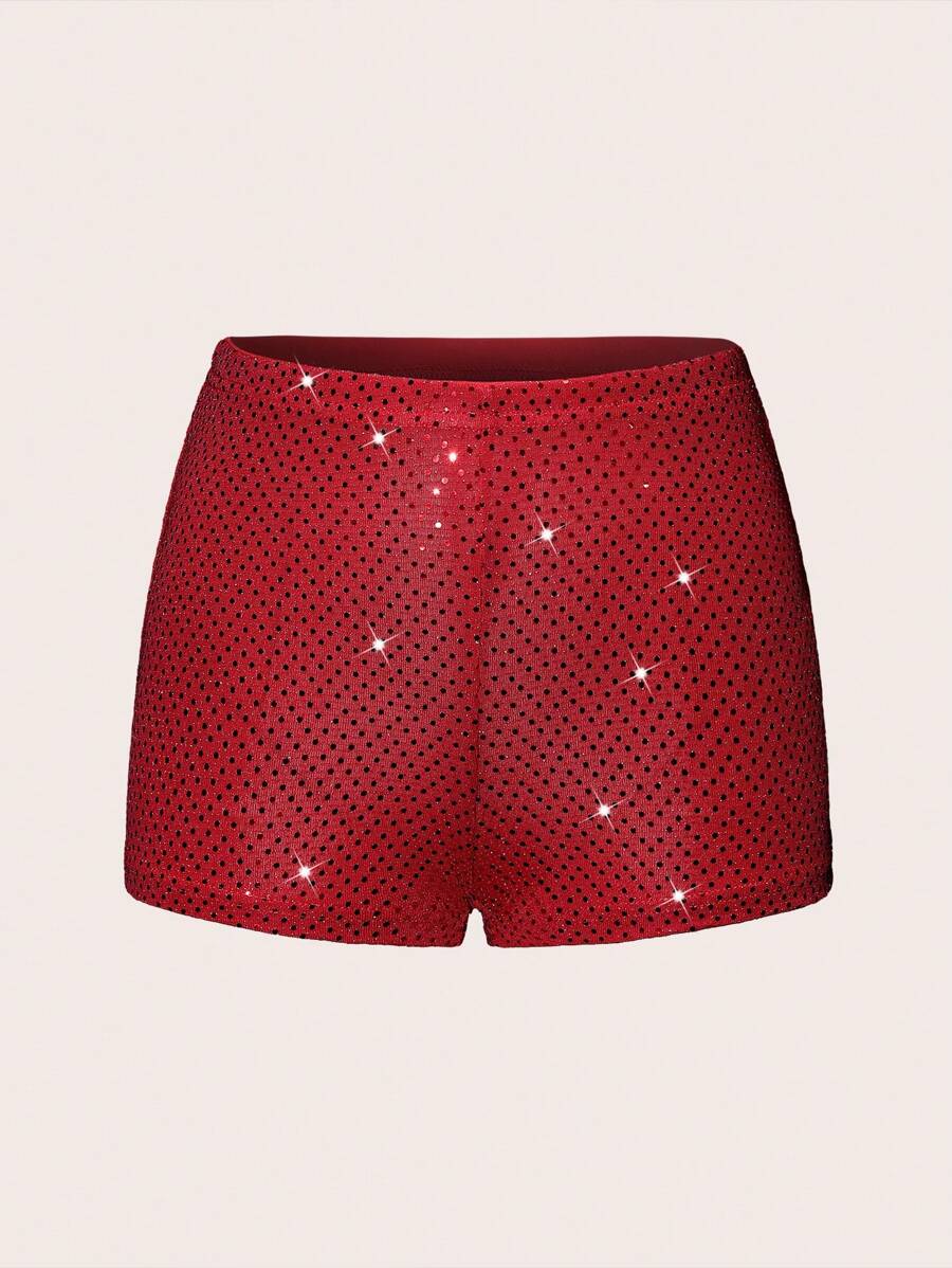 EgrlEra 女士性感闪亮短裤 Y2K 圣诞节节日派对新年服装 - 紅色 - 查看 1