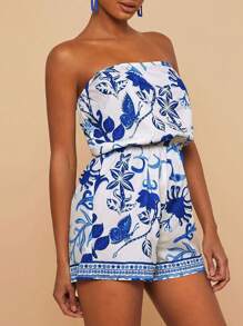Travachic Women's Floral Print Bandeau Casual Jumpsuit