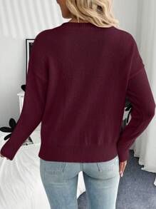 Chiquease 女士圆领长袖简约休闲手工花卉装饰套头毛衣针织衫秋冬款