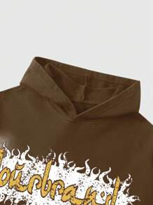 ROMWE MEN Prep 2pcs Men Letter & Star Print Drawstring Hoodie & Sweatpants Tracksuit - Coffee Brown - View 6