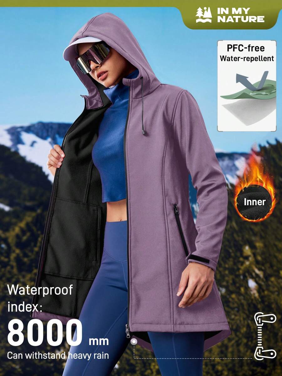 In My Nature Women's Solid Color Thermal Lined Zip-Up Hooded Outdoor Jacket - Purple - View 1