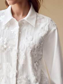 MOTF PREMIUM SEQUIN FLORAL BUTTON UP BLOUSE - White - View 3