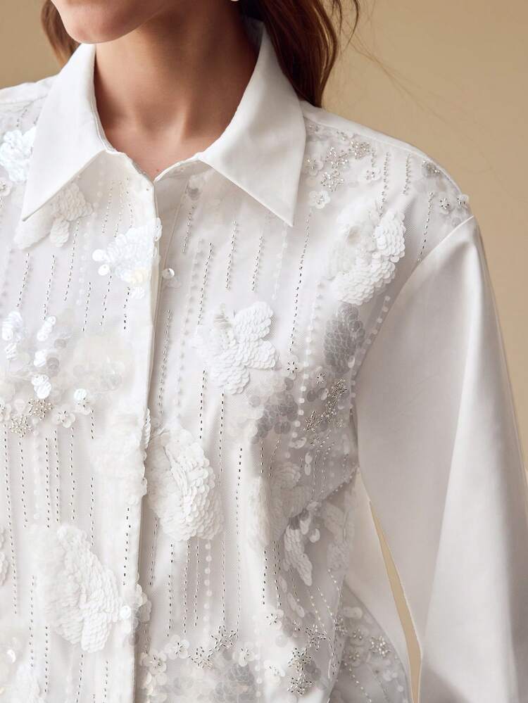 SEQUIN FLORAL BUTTON UP BLOUSE
