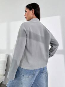 Flirla Plush Zipper Jacket With Lapel Collar And Slim Fit Fall Winter Cloth For Women - Grey - View 2