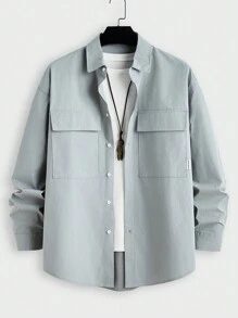 Manfinity VCAY 1 pieza Camisa casual de manga larga con hombros caídos y tejido holgado para hombre, adecuado para uso diario