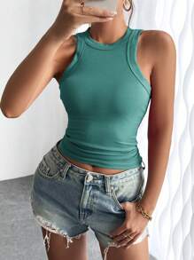 Breezaya Áo ba lỗ Slim Fit thường ngày màu trơn dành cho nữ mùa hè - màu xanh lá - Xem 3