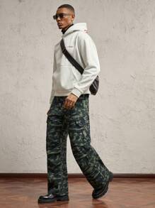 AKNOTIC Party 男士梭织迷彩印花中腰直筒休闲裤外出长款宽松裤子适合秋季老公男友礼物 - 彩色 - 查看 2