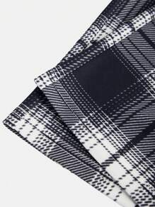 Tween Girls' Black Waistband Contrast Plaid Pattern Loose Pants - Black - View 4