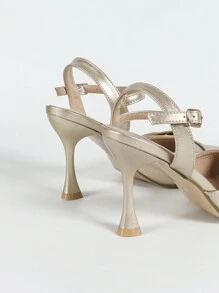 CUCCOO BIZCHIC Women's Champagne Color Classy Pointed Toe High Heel Slip-On Sandals, Sexy & Comfortable For Work