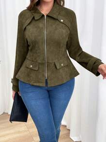 SHEIN Clasi Plus Size Women's Autumn Long Sleeve Zipper Front Casual Jacket