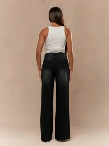 MISSGUIDED Pantalones vaqueros de pierna ancha clásicos, de tiro alto, con dobladillo crudo y desgastado, de ajuste relajado para uso diario y casual, declaración de moda de otoño e invierno, estilo retro, cómodo, estética Y2K
