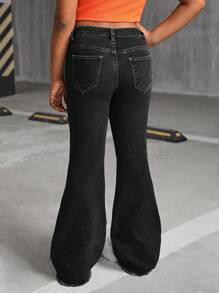 SHEIN Tween Girls Y2K Heart Pattern Distressed Flared Denim Flare Leg Jeans,Girls Fall Clothes Back To School Outfits - Black - View 2