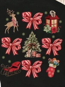 Áo nỉ dài tay cổ tròn in hình hươu và nơ Giáng sinh cho bé gái tuổi mới lớn, áo thu/đông - màu đen - Xem 5