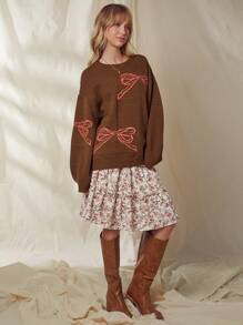 WESTFADE 蝴蝶结图案针织毛衣上衣