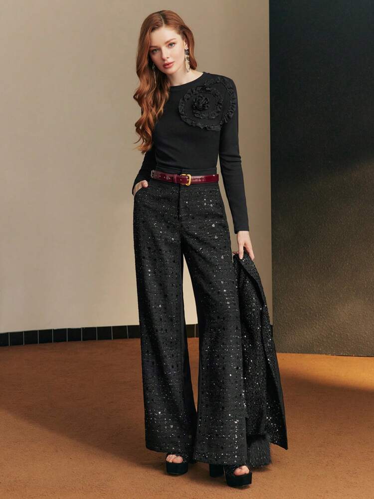 STEREO FLORAL FRILL TRIM T-SHIRT