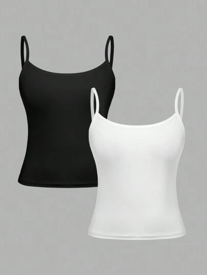 SHEIN Girlism 2pcs/Set Teen Girl Simple Comfortable & Skin-Friendly Camisole Bra Set