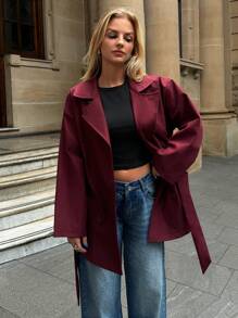 Forever 21 秋冬女士勃艮第大衣 / Y2k / 优雅服装 / 勃艮第长袖 / 圣诞服装 / 新年服装 / 节日派对女士大衣 / 勃艮第风衣 / 节日服装 / 新年 / 宽松大衣 / 勃艮第正装大衣 / 节日女士服装 / 圣诞大衣 / 除夕服装 / 勃艮第大衣 / 勃艮第夹克 / A 形 / 派对勃艮第风衣 / 长袖大衣 - 酒紅色 - 查看 4