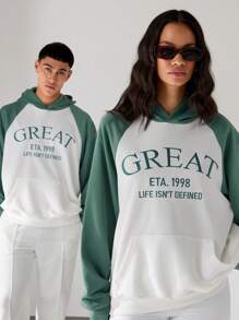 Manfinity VCAY 宽松字母刺绣插肩袖拼布连帽运动衫，外出长袖连帽衫，适合朋友、丈夫、男朋友的礼物，适合秋冬