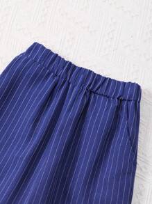 SHEIN Tween Girl 3pcs Set: Striped Vest, Pants & Solid Long Sleeve Shirt - Navy Blue - View 5