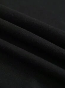 SHEIN LUNE Áo thun nữ cổ tròn tay ngắn in họa tiết hoa và khẩu hiệu giản dị thoải mái - màu đen - Xem 3