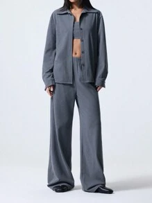 LYSMO Damen minimalistischer 3-teiliger Anzug Set bestehend aus Bandeau-Top, Einreiher-Jacke und Hose, für den Herbst