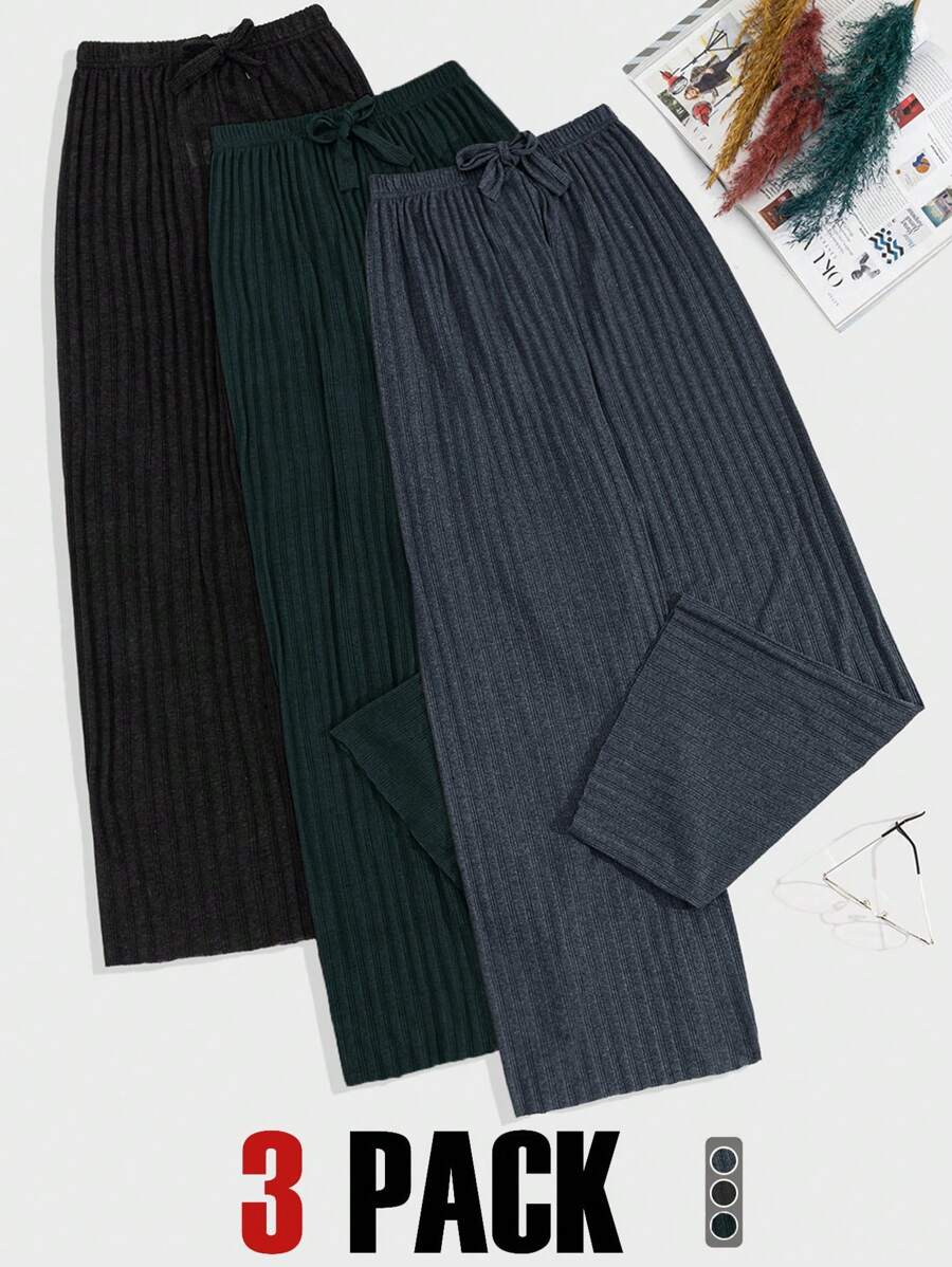 EURMUSE 100%纯棉3件套纯色针织裤