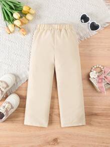 SHEIN Pantalones rectos con lazo delantero para niña joven