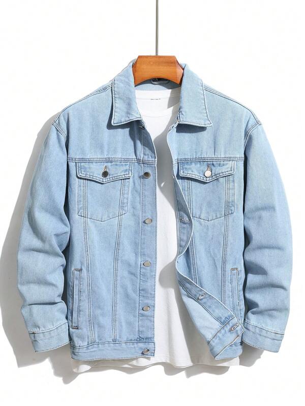 Manfinity Homme Veste en jean ample pour hommes avec poches à rabat en coton (sans t-shirt)