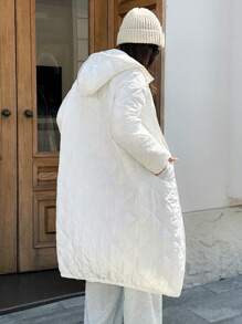 SHEIN EZwear Autumn/Winter All-Match Versatile Casual White Thermal Function Quilted Long Hooded Padded Coat