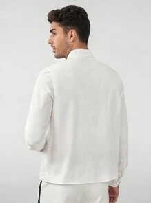 Manfinity VCAY 男士纯色纽扣前口袋贴布背心（不含衬衫） - 白色 - 查看 3