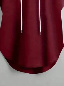 INAWLY 大码休闲纯色抽绳连帽衫 - 紅色 - 查看 3