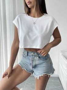 INAWLY Solid Color Loose Fit Crew Neck Sleeveless Top - White - View 4