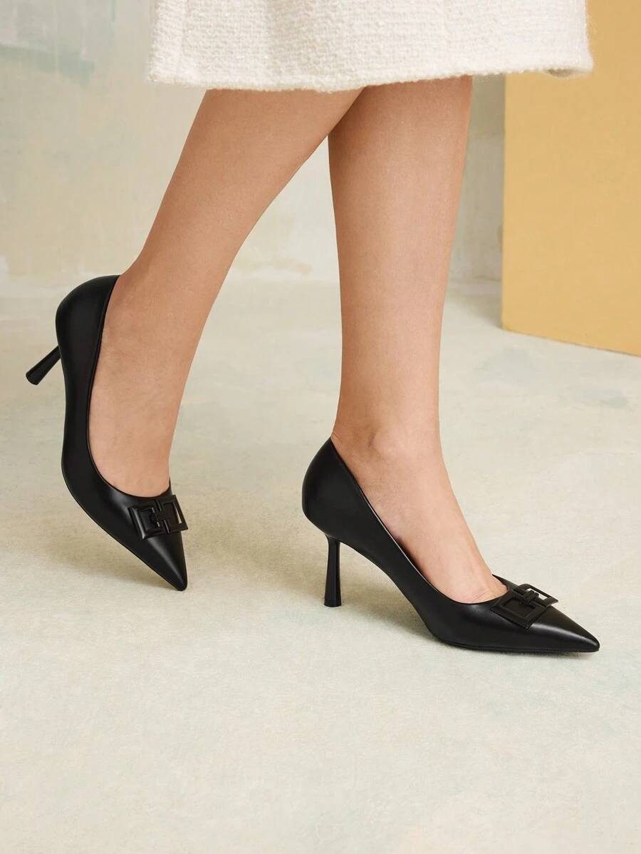 MOTF PREMIUM WOMEN'S BLACK ELEGANT MINIMALIST FASHION POINTED TOE HIGH HEEL PUMPS FOR WINTER, SPRING SHOES, SPRING BREAK EASTER PROM HEELS FOR CHRISTMAS - Black - View 1