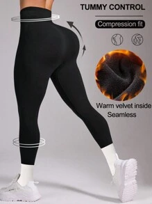Easithlete 女士保暖内衬紧身裤，带收腹保暖冬季紧身裤，高腰瑜伽裤，适合寒冷天气锻炼瑜伽、跑步、徒步旅行 - 黑色 - 查看 1