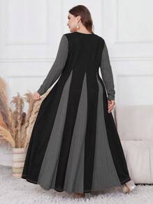 Al Najma 大码优雅拼色拼接连衣裙，适合秋季长款女装