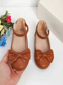 Girl's Beautiful Bow Decor Shoes, Suitable For Daily Wear, Autumn/Winter - Brown - View 3
