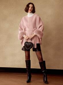 MOTF PREMIUM WOOL FUZZY CUFF OVERCOAT - Pink - View 5