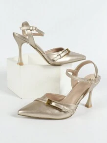 CUCCOO BIZCHIC Women's Champagne Color Classy Pointed Toe High Heel Slip-On Sandals, Sexy & Comfortable For Work