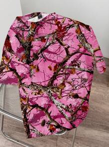 Manfinity Hypemode 男士树枝印花圆领短袖休闲 T 恤，适合外出，男友礼物 - 彩色 - 查看 1