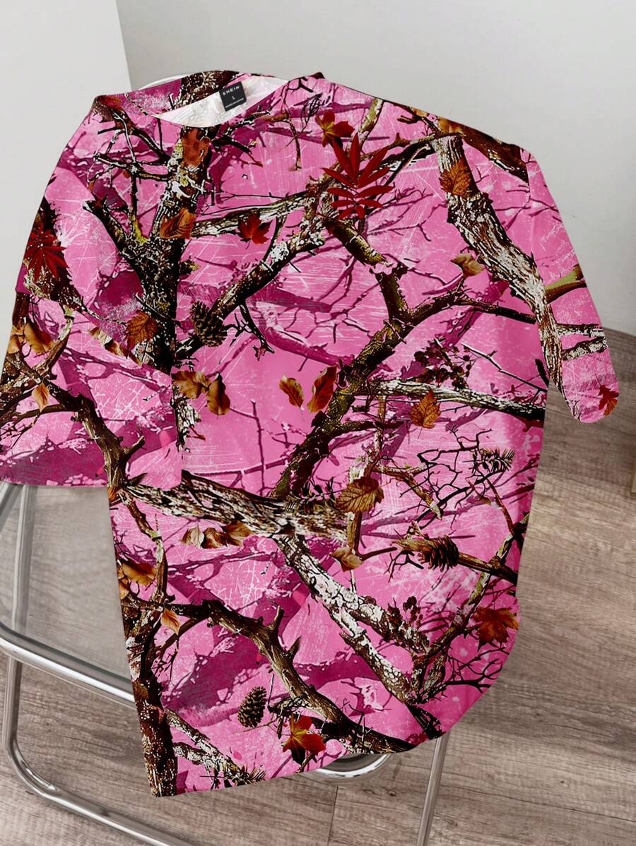 Manfinity Hypemode 男士树枝印花圆领短袖休闲 T 恤，适合外出，男友礼物 - 彩色 - 查看 1