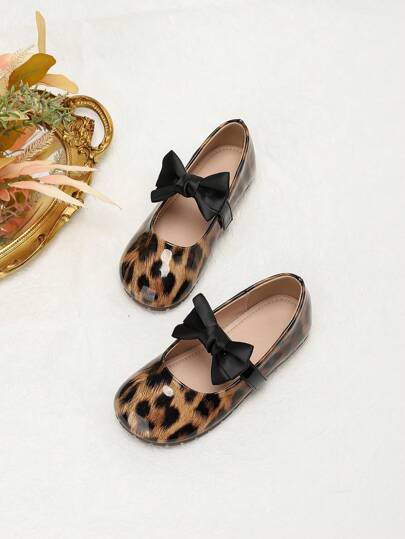 2024 Autumn New Black Bow-Knot Decor Retro Leopard Print Elastic Band Flat Loafers