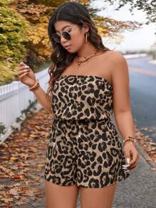 SHEIN VCAY Bộ đồ liền thân không dây họa tiết da báo cỡ lớn, bộ đồ liền thân giản dị tối giản và thời trang để mặc hàng ngày - Cà phê nâu - Xem 6