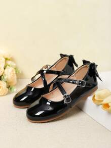 Sepatu Flat Cantik untuk Anak Perempuan dengan Aksen Pita, Sepatu Slip-On Modis, Musim Gugur/Dingin - Hitam - View 2