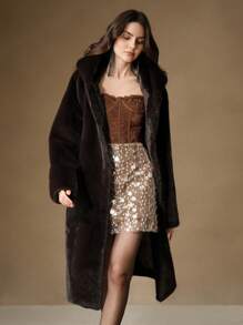 Anewsta New Autumn/Winter Fluffy Long Coat For Women, Minimalist Stylish Plush Outerwear