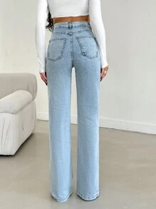 EURMUSE Women's High Waisted Stretchy Cotton Washed Light Denim Jeans - Baby Blue - View 2