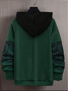 Tween Boys' Color Block Los Angeles Style Casual Drawstring Sweatshirt, Loose Fit, Suitable For Autumn - Dark Green - View 2