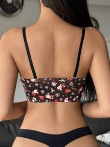 DAZY Cute Christmas Pattern Printed Wireless Seamless Comfortable Breathable Push-Up Bra - Black - View 2
